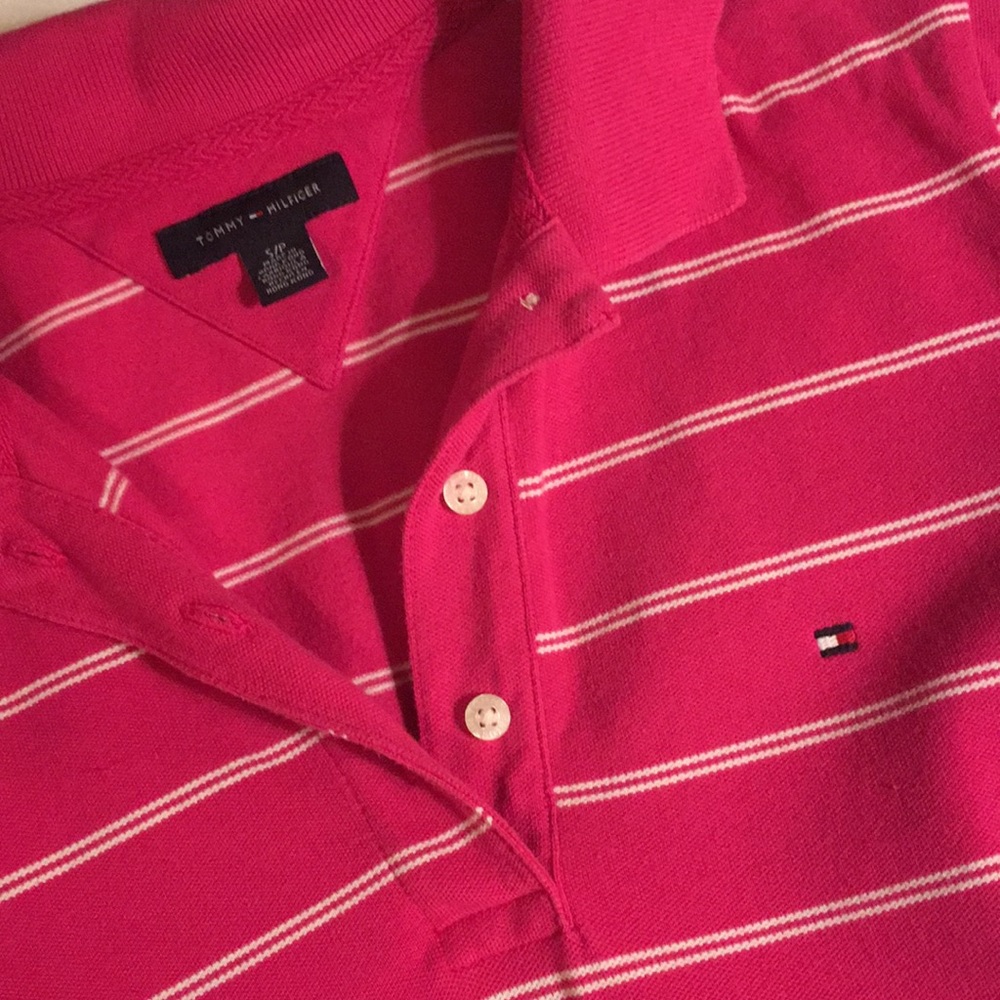 Pink and white striped polo